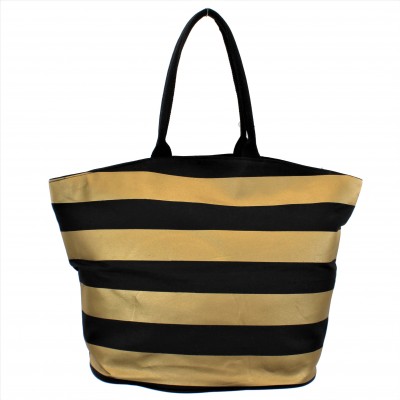 9205- BLACK & GOLD STRIPES CANVAS TOTE BAG